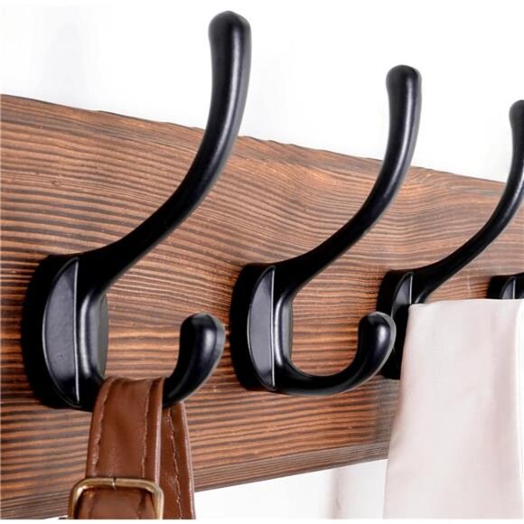 Wall Mounted Coat Rack Solid Wood Pine 5 Hooks - Picture 4 of 7
